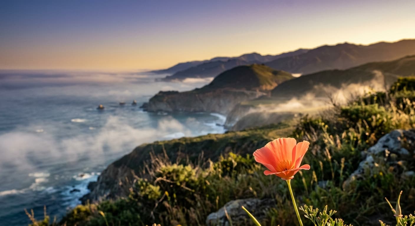 Big Sur California coastline at sunrise